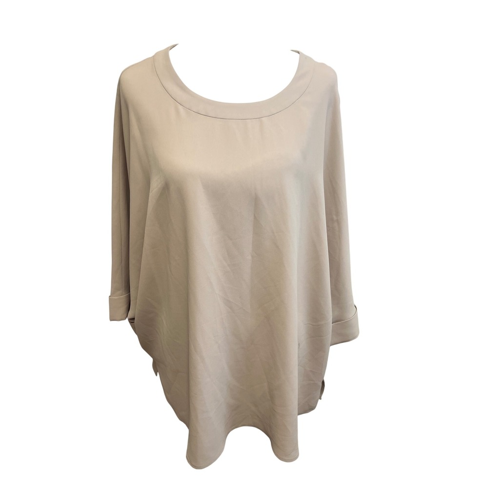 Anne Klein Blouse Taupe Dolman Sleeve Oversized Tunic Sz 8 Quiet Luxury Neutral